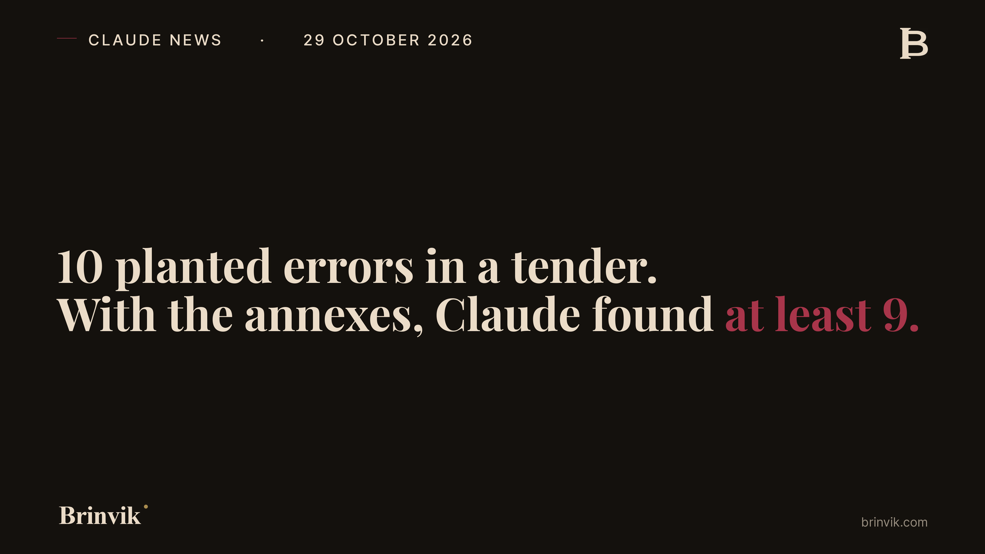 Dark cover dated 29 October 2026: 10 planted errors in a tender. With the annexes, Claude found at least 9